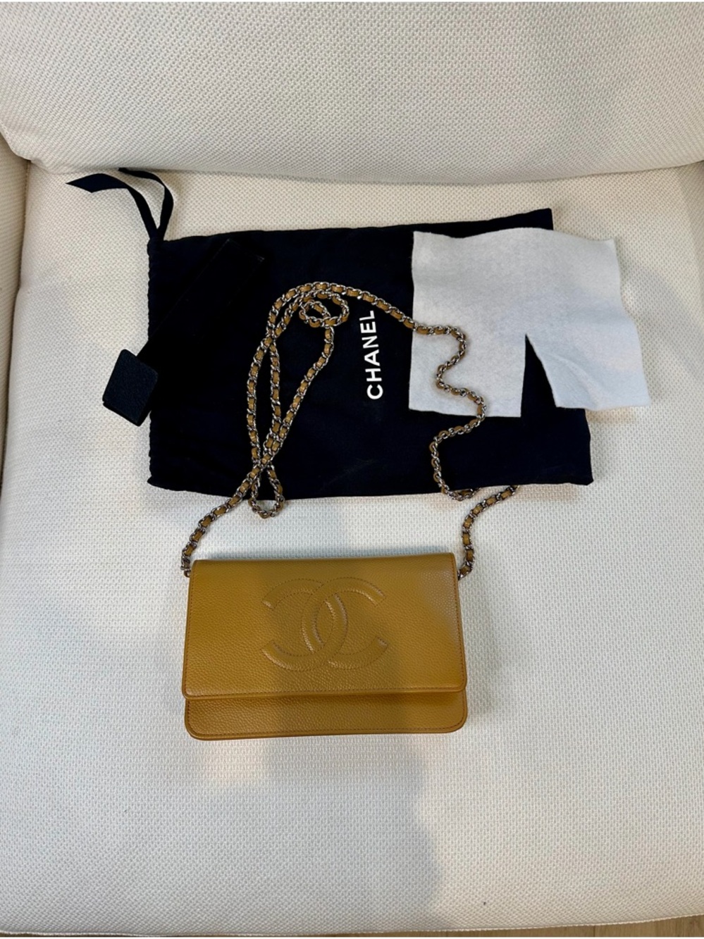 Chanel Dark Beige Caviar Wallet on Chain WOC Silver Hardware Crossbody Bag - Picture 10 of 11